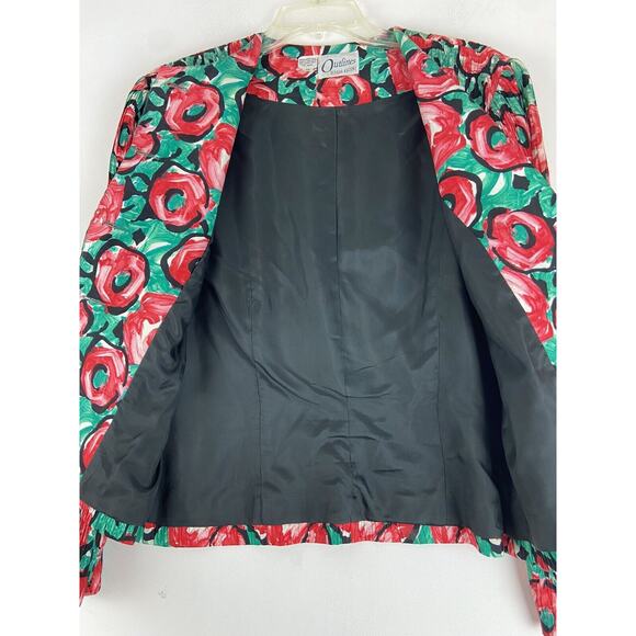 Vintage 80s Outlines Deborah Kuchme 100%Silk Rose Jacket Made in Hong Kong (515) - Picture 10 of 16